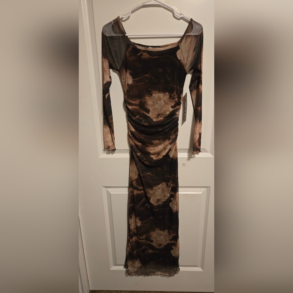 Madden Girl Tan And Brown Ruched Bodycon Dress for Night Out